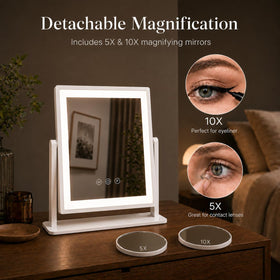 DECADENCE detachable 10X and 5X magnifiers displayed for precise makeup work