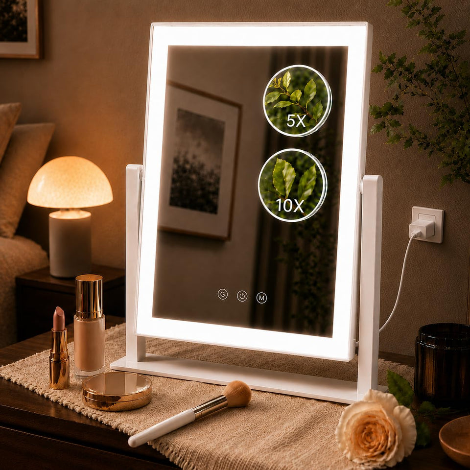 DECADENCE front view of mirror showing full 1X surface and white frame for clear application