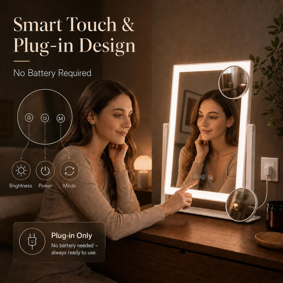 DECADENCE mirror on a vanity in use for everyday makeup routines and improved visibility