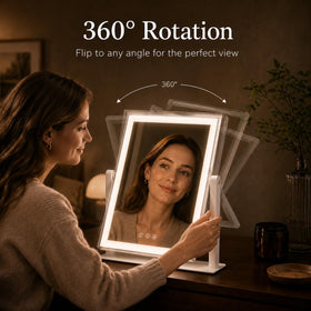 DECADENCE mirror held by hand to show scale and tabletop suitability for small spaces
