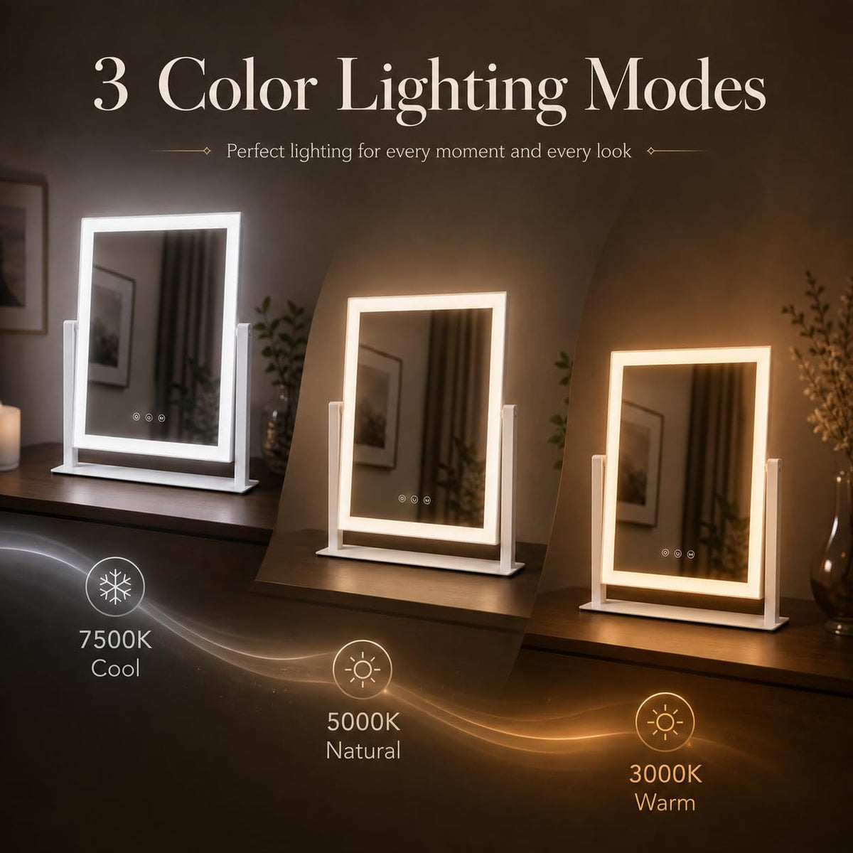 DECADENCE touch control close-up demonstrating dimmable brightness for tailored lighting levels