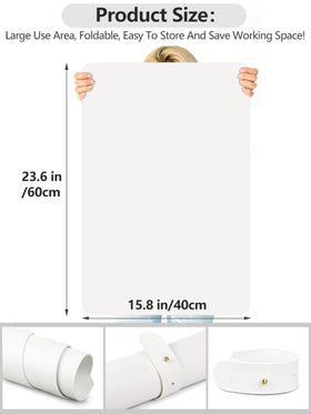 Deciniee side view showing mat thickness and protective desk cushioning benefit