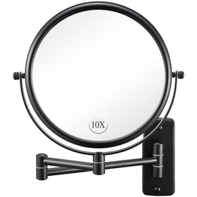 DECLUTTR front view of double sided mirror showing 1X and 10X benefits
