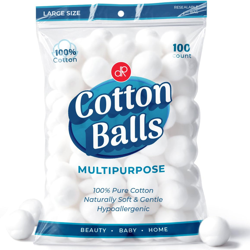 DecorRack front packaging showing 100-count cotton balls and value