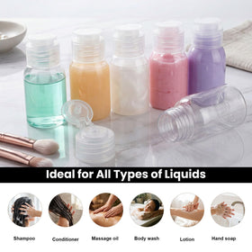 Decorniqu bottles with labels demonstrating organized toiletry identification