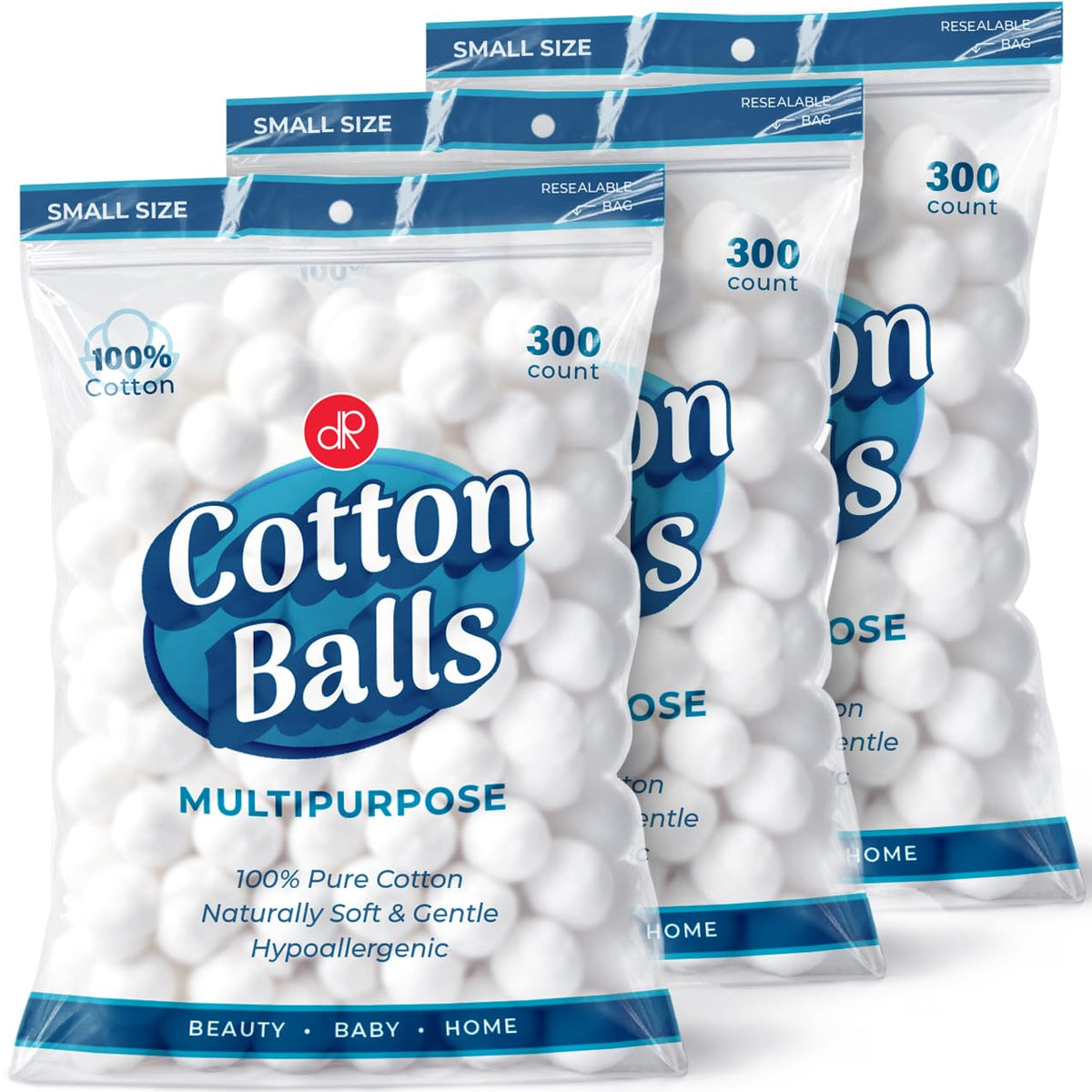 DecorRack front packaging showing 300 cotton balls and value pack benefit