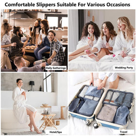 DECOUE paired slippers on bedside emphasizing ready availability and hospitality benefit