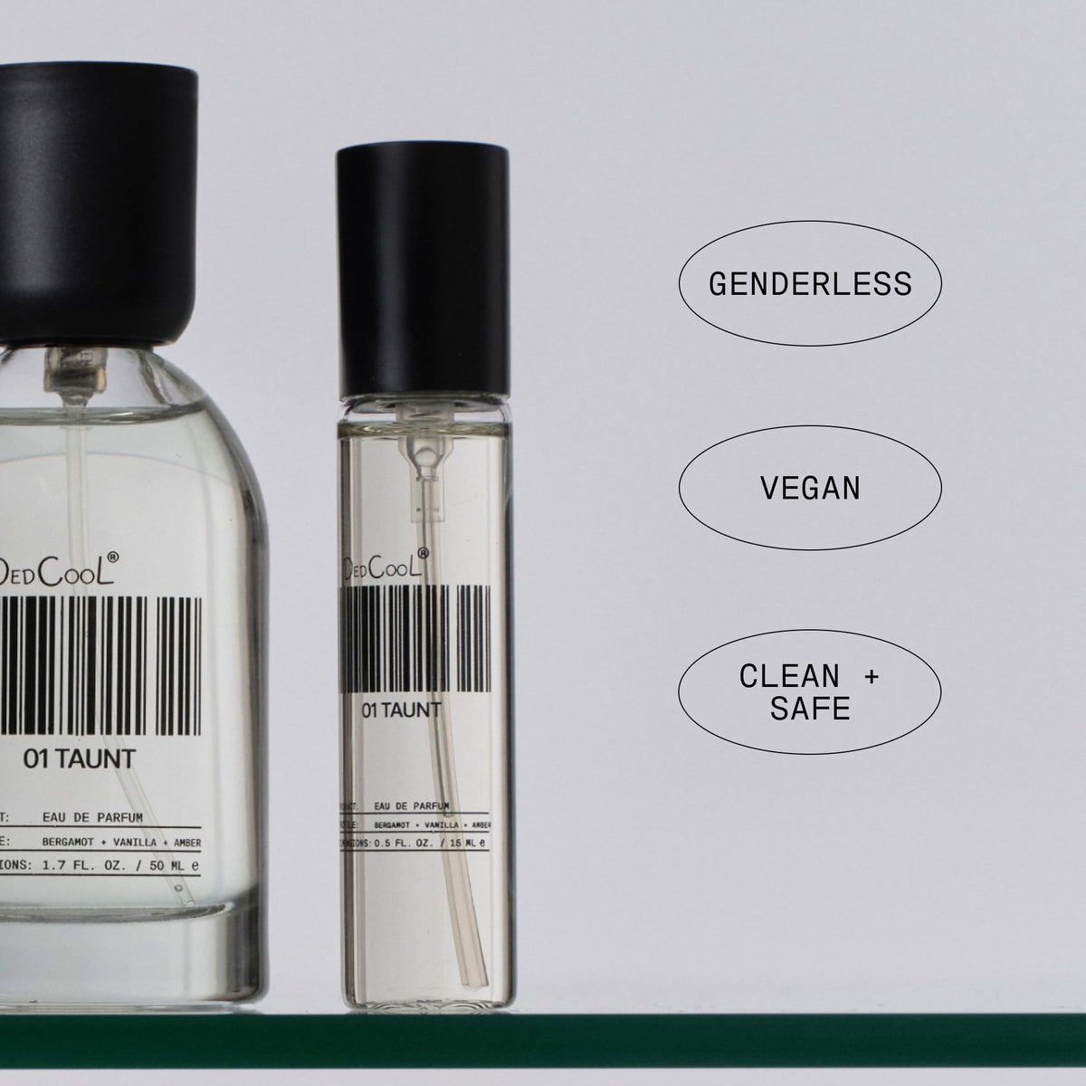 DedCool bottle in hand illustrating 15 mL travel size and portability