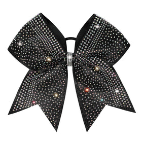 DEEKA black cheer bow front view showing bold sparkle and team-ready styling
