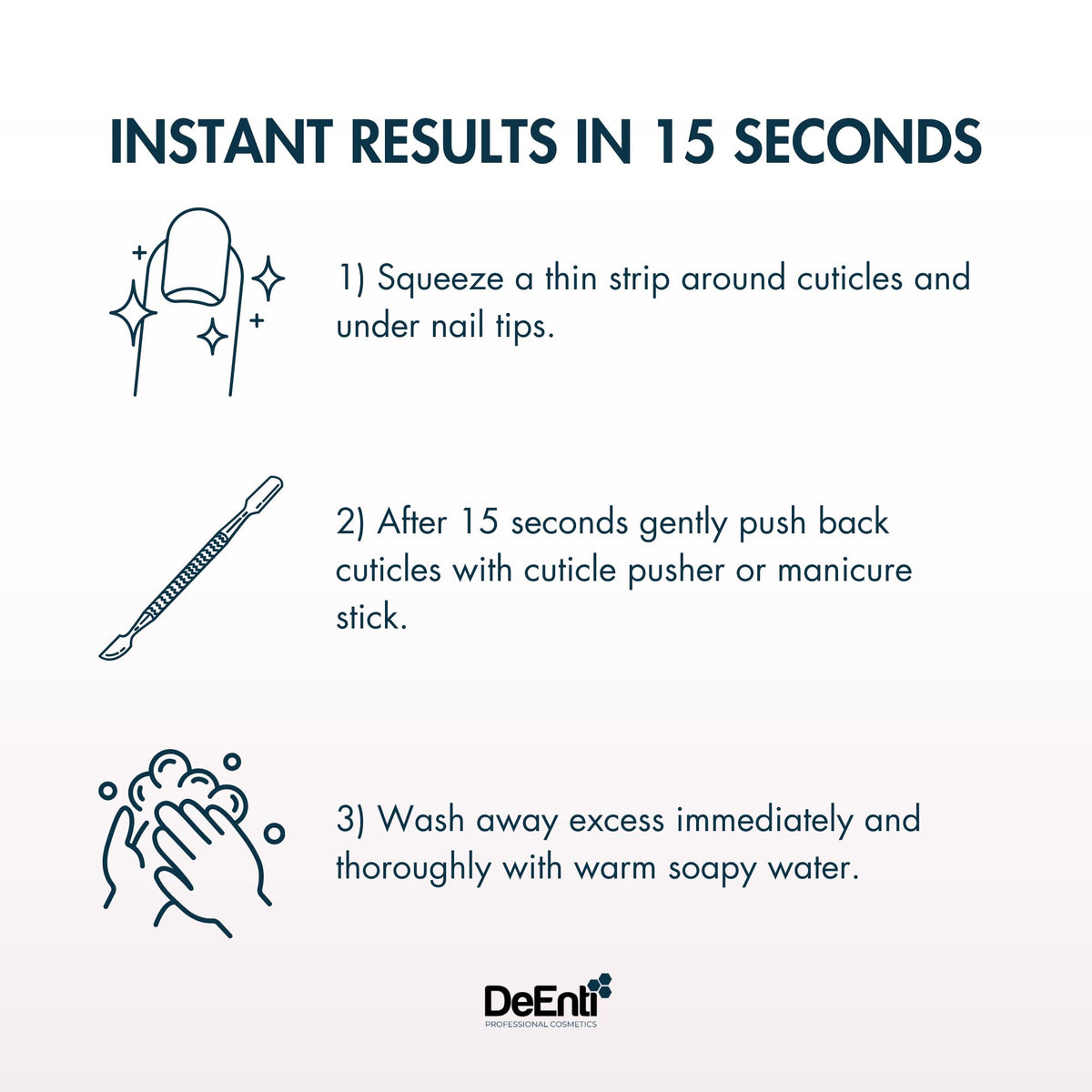 DeEnti application on fingers demonstrating quick softening and easier pushing benefit