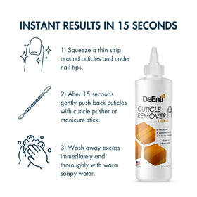 DeEnti cuticle oil bottle highlights vitamin E nourishment benefit
