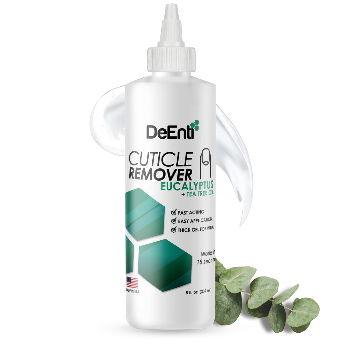 DeEnti front bottle showing 8 oz label and professional cuticle softener benefit