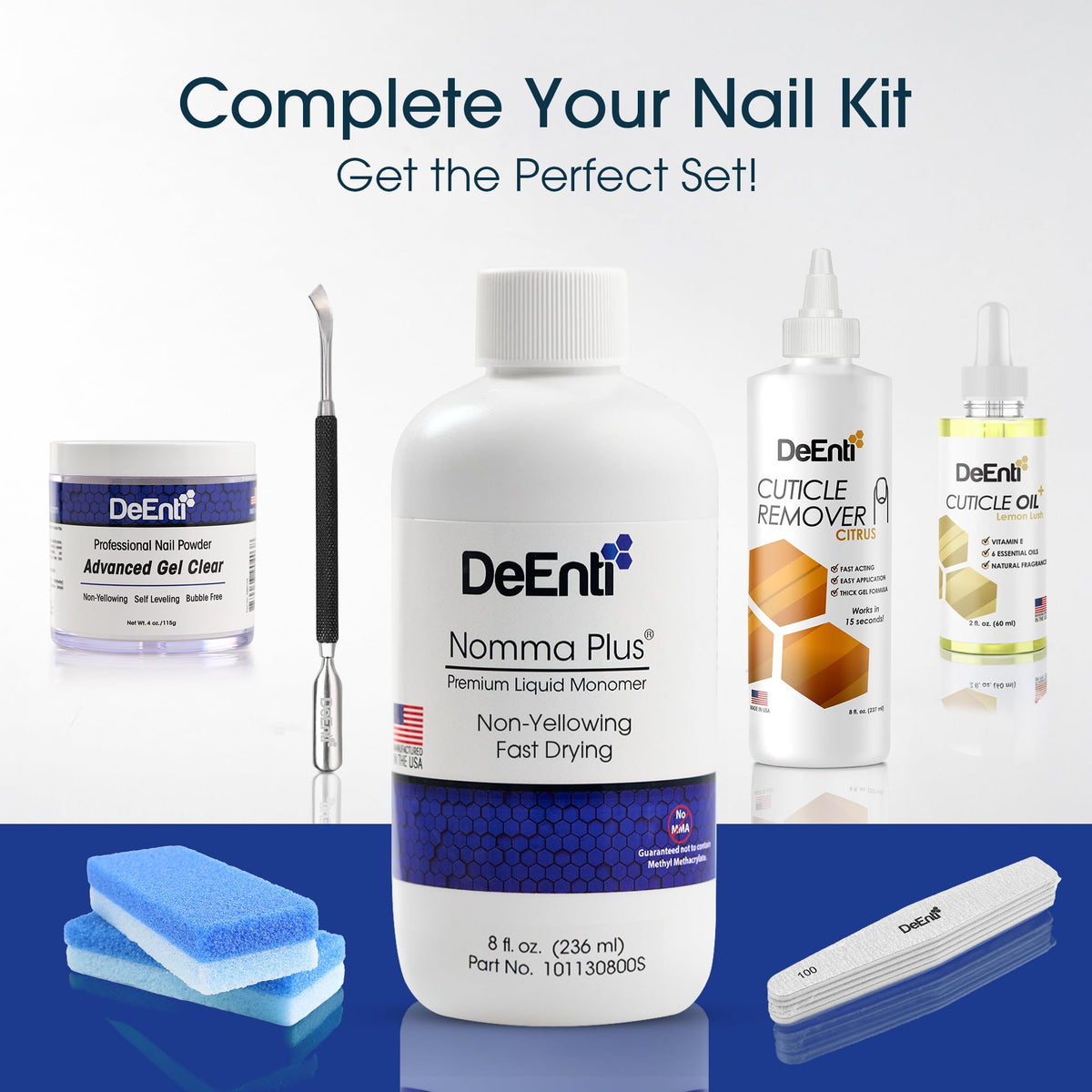DeEnti Nomma Plus finished manicure showcasing bright white and pink durability benefit