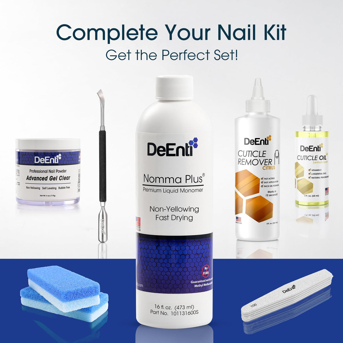 Technician applying acrylic using DeEnti Nomma Plus in salon setting demonstrating professional results