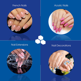 DeEnti Nomma Plus next to acrylic powder illustrating compatibility and clean finish benefit