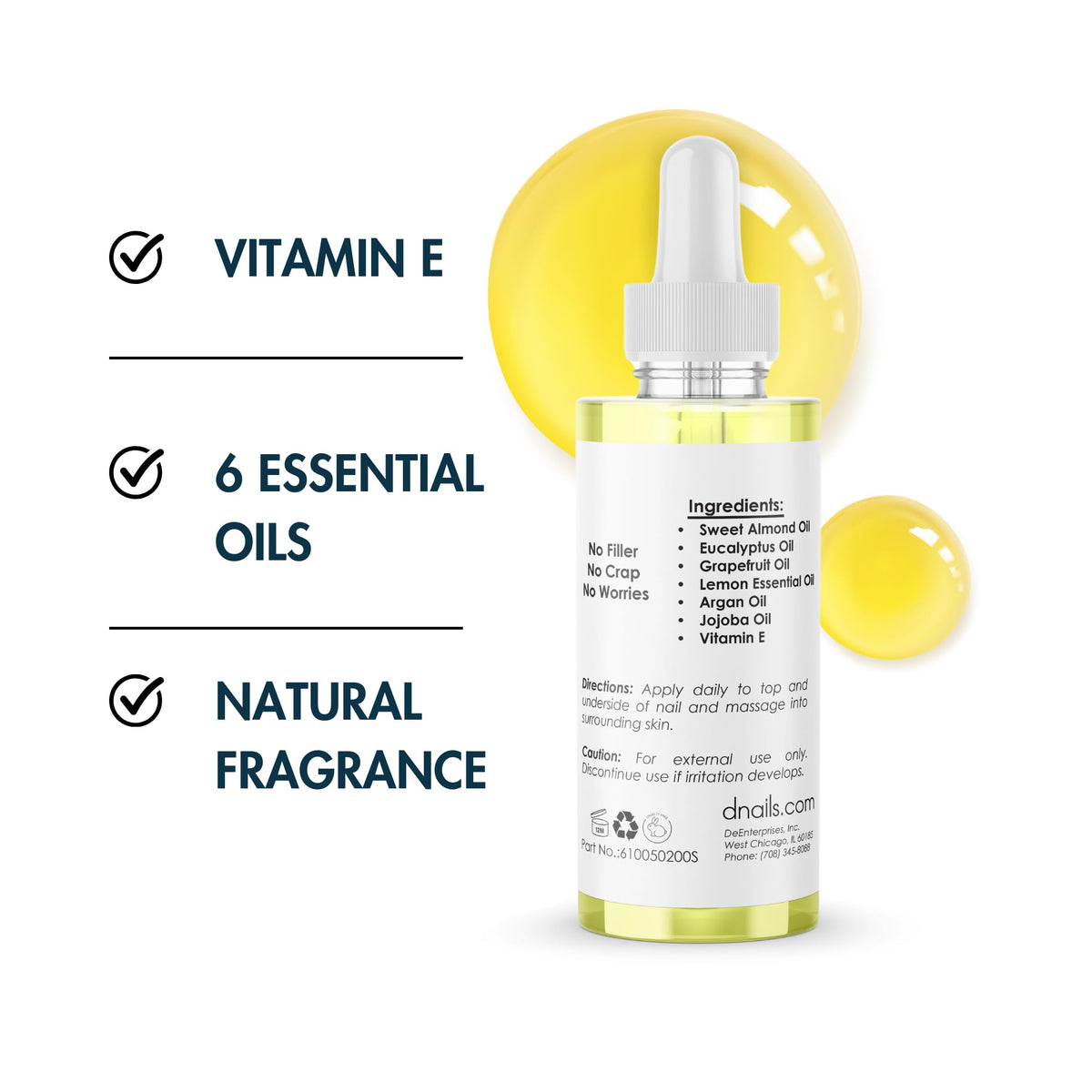 DeEnti cuticle oil drop on fingertip shows quick absorption and hydration benefit