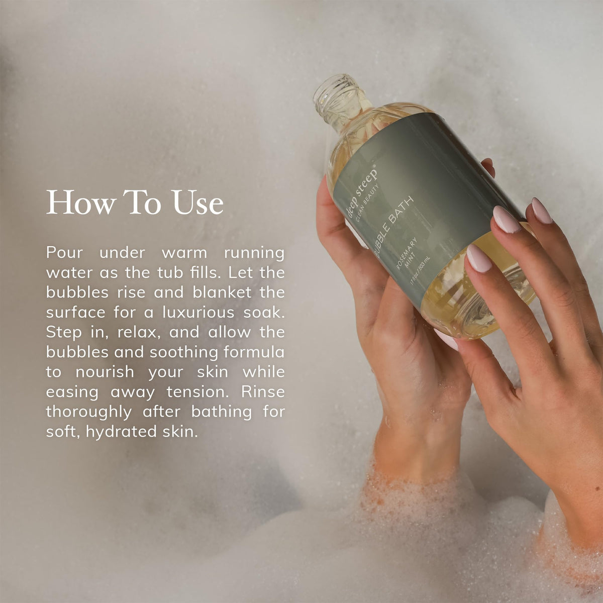 Deep Steep on bathroom shelf in lifestyle setting promoting a relaxing routine