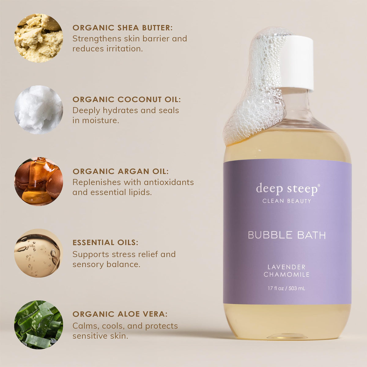 Deep Steep creating bubbles in tub showing aromatherapy soak benefit