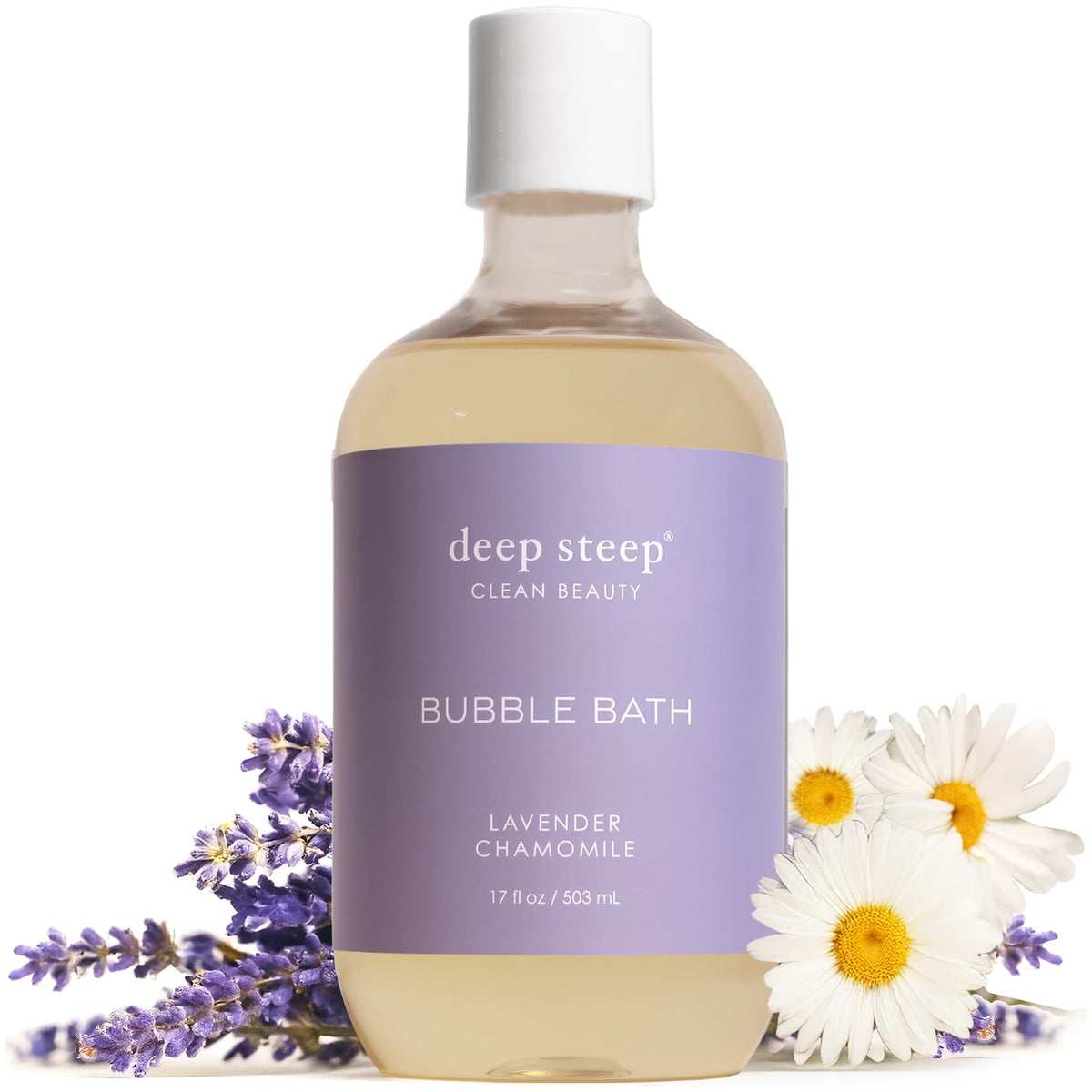 Deep Steep front packaging showing bottle and calming lavender benefit
