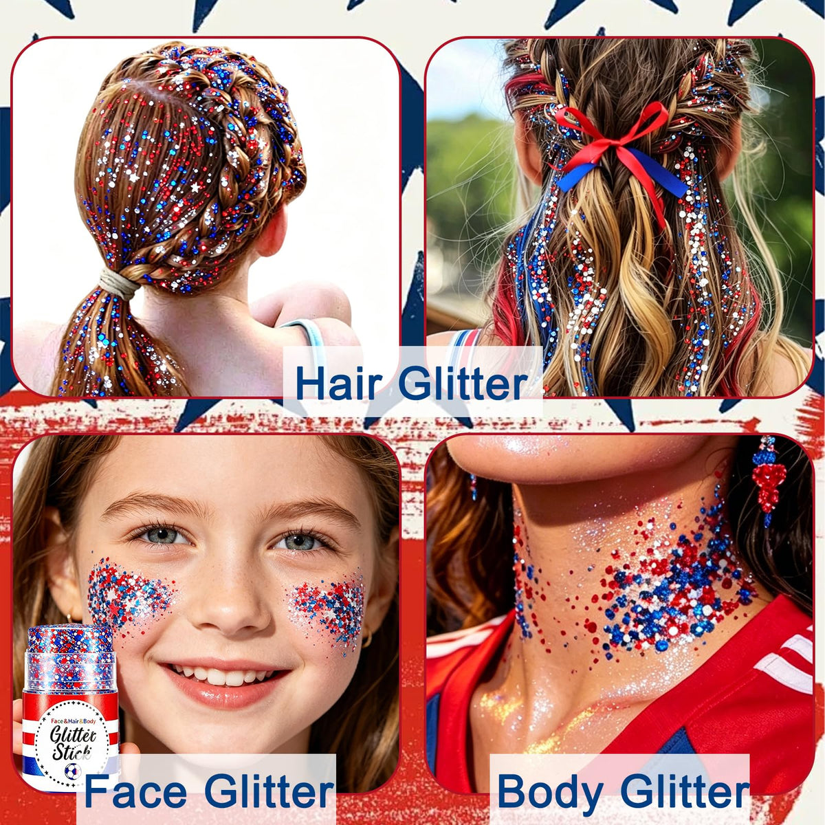 Deepmind glitter streaks at hairline adding festive color and hold