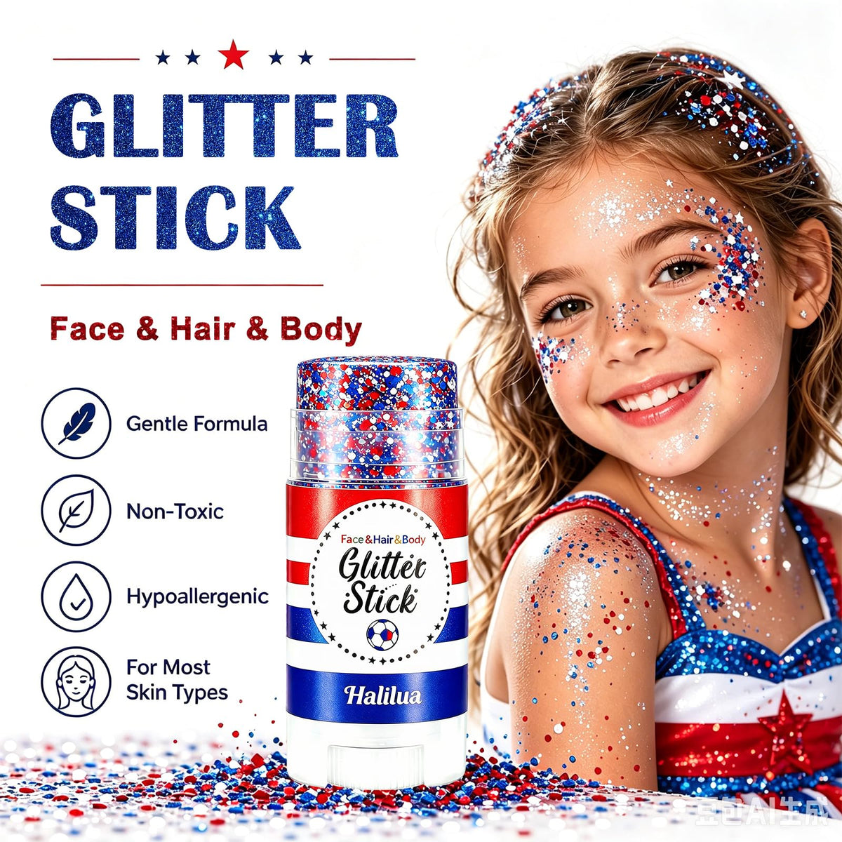 Deepmind glitter being washed off with soap demonstrating easy removal