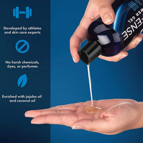 Defense Soap on athlete applying after workout illustrating refreshing post-exercise relief
