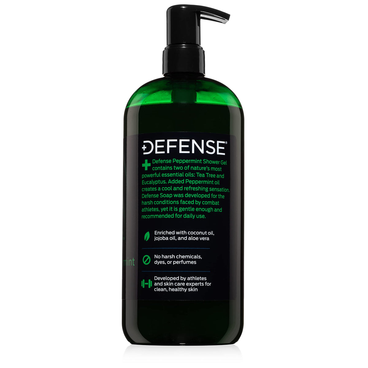 Defense Soap essential oils flatlay showing tea tree and peppermint benefits