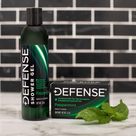 Defense Soap five bars laid out on counter illustrating bulk pack value benefit: long-lasting supply