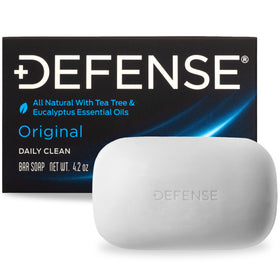 Defense Soap front packaging showing 4.2 oz bar and clean branding for reliable cleansing