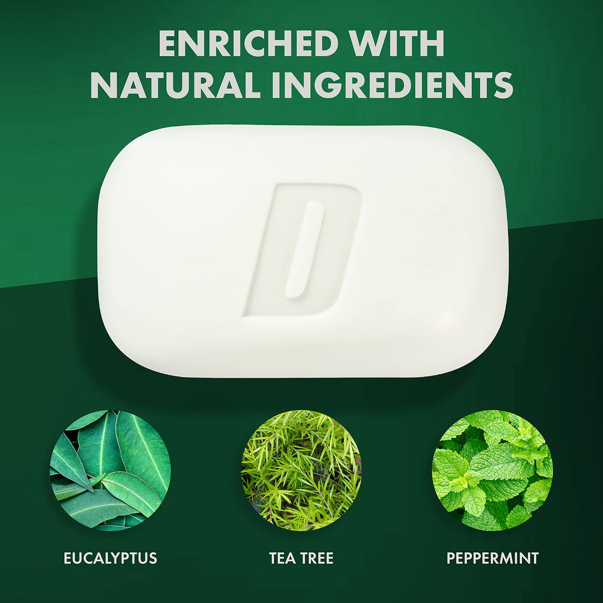 Defense Soap ingredients label with tea tree and eucalyptus callout benefit: transparent formulation