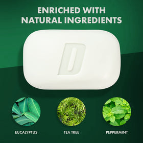 Defense Soap ingredients label with tea tree and eucalyptus callout benefit: transparent formulation
