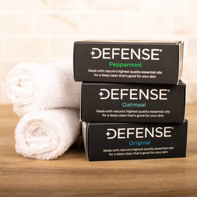 Defense Soap oatmeal granules detail highlighting gentle exfoliation and soothing