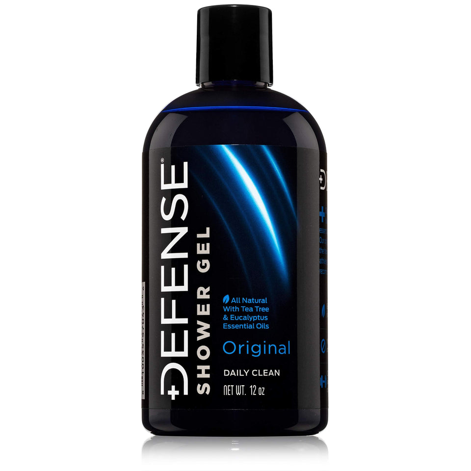 Defense Soap front packaging showing bottle and branding for trusted post-workout cleansing