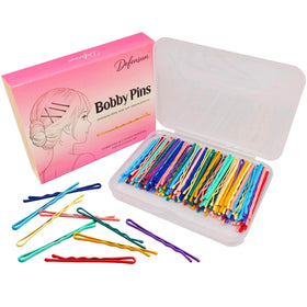 DEFENSUN front view of packaged 100-piece colorful bobby pin set for neat storage