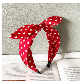 Deghew red polka dot headband front view shows vintage style and instant outfit boost