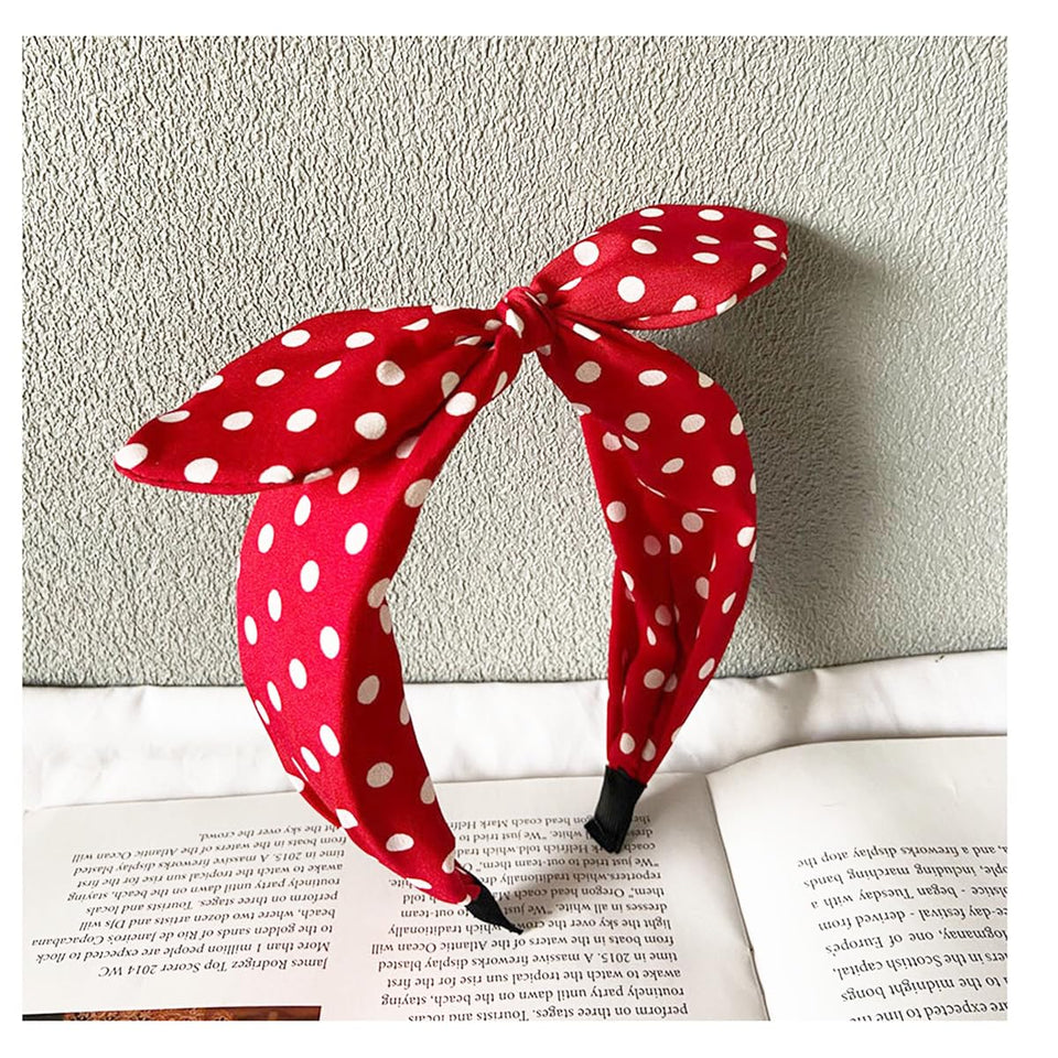 Deghew red polka dot headband front view shows vintage style and instant outfit boost