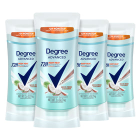 Degree front packaging showing 4-count multipack and tropical design for reliable protection