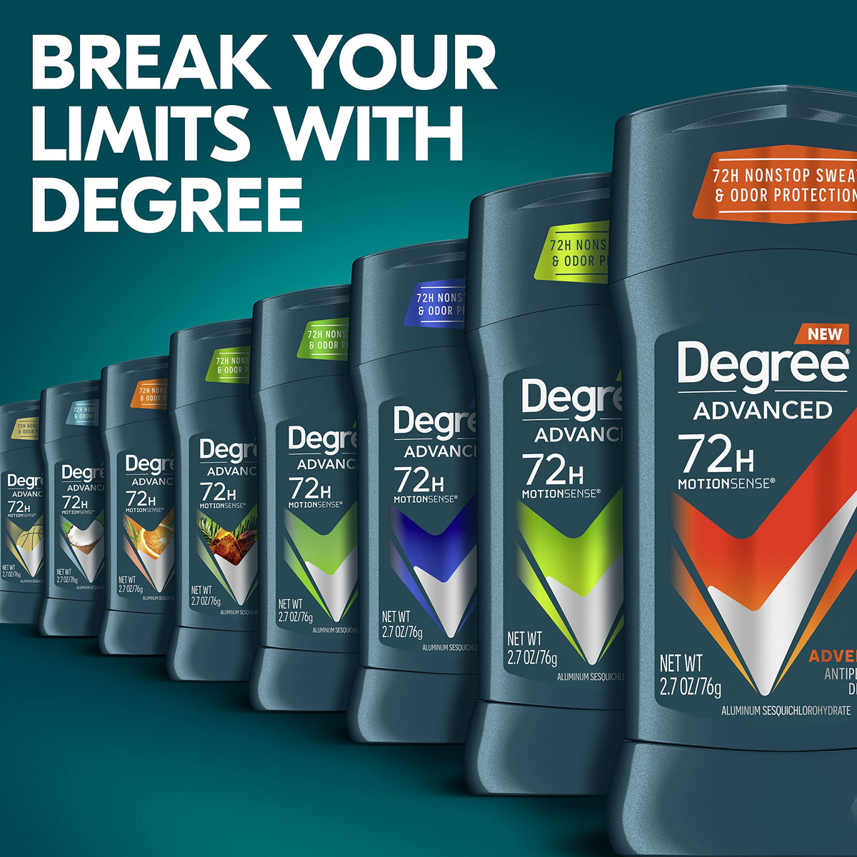 Visual of citrus, pepper, and wood elements representing Degree Adventure scent layers
