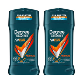 Degree Adventure front packaging showing two 2.7 oz sticks and fresh scent benefit