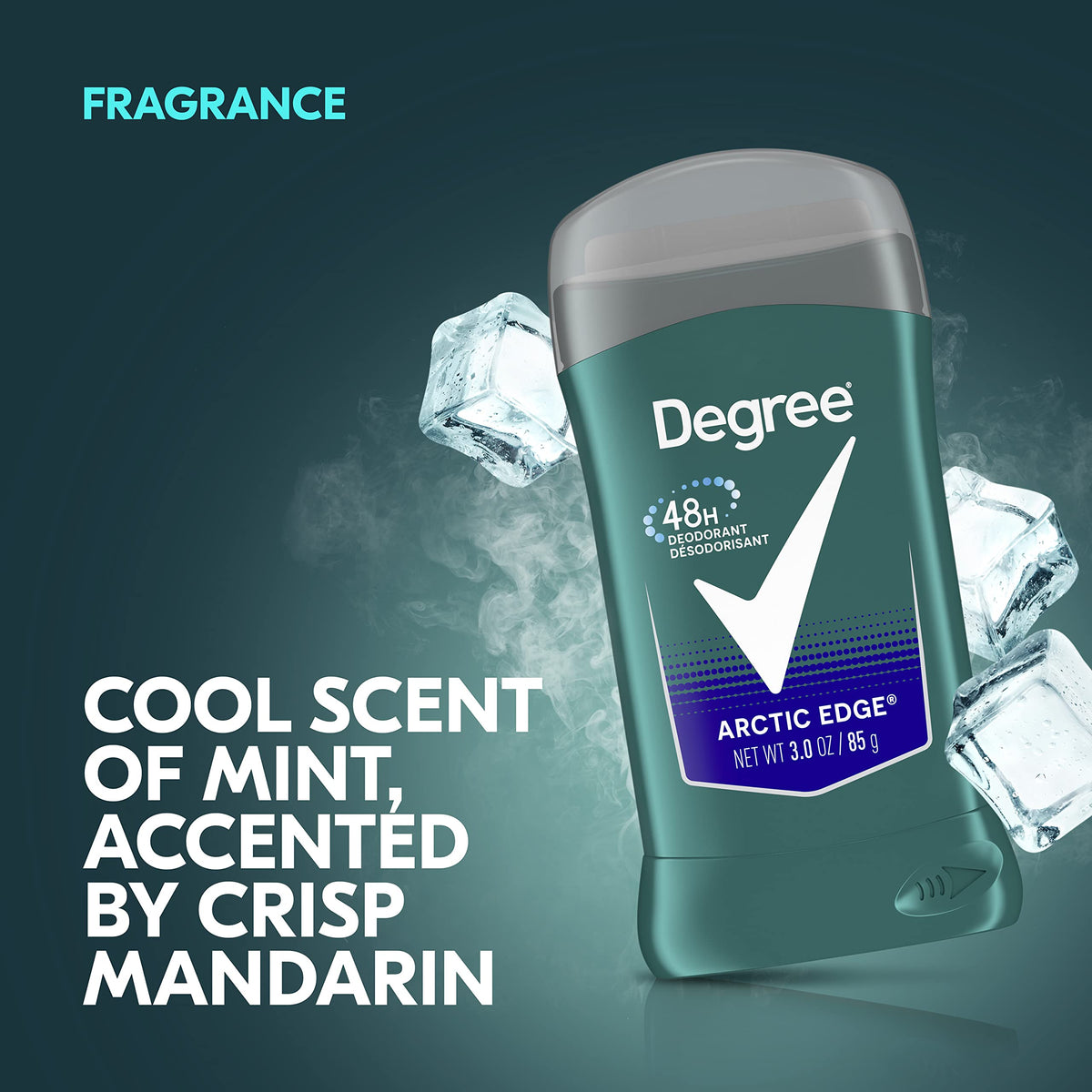 Degree Arctic Edge scent notes display mint mandarin winter melon freshness