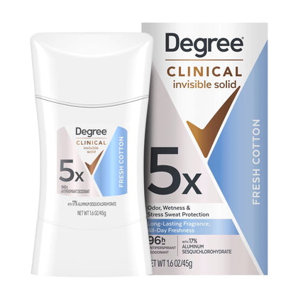 Degree front packaging showing product and fresh cotton scent benefit