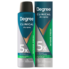 Degree Clinical front packaging showing bottle and label for strong sweat control