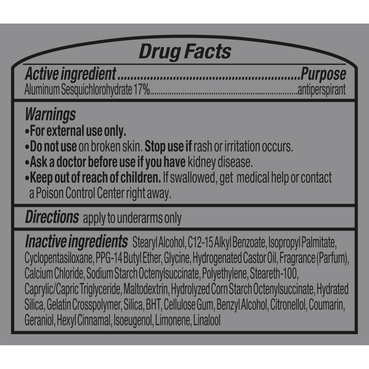 Degree Clinical back label and ingredients view for informed choice