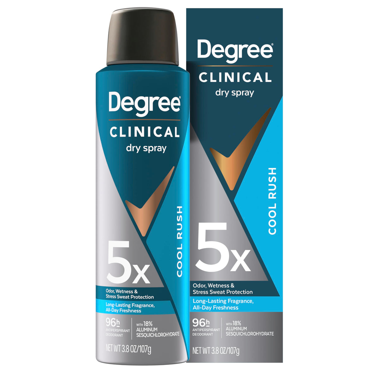 Degree Clinical Cool Rush front packaging showing bottle and branding for reliable protection