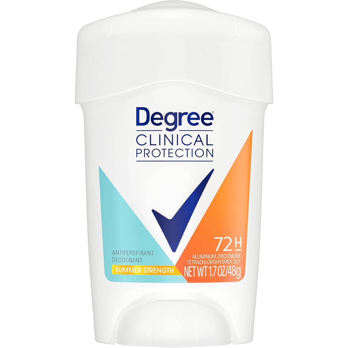 Degree Clinical in hand showing scale and travel-friendly 1.6 oz size for convenience