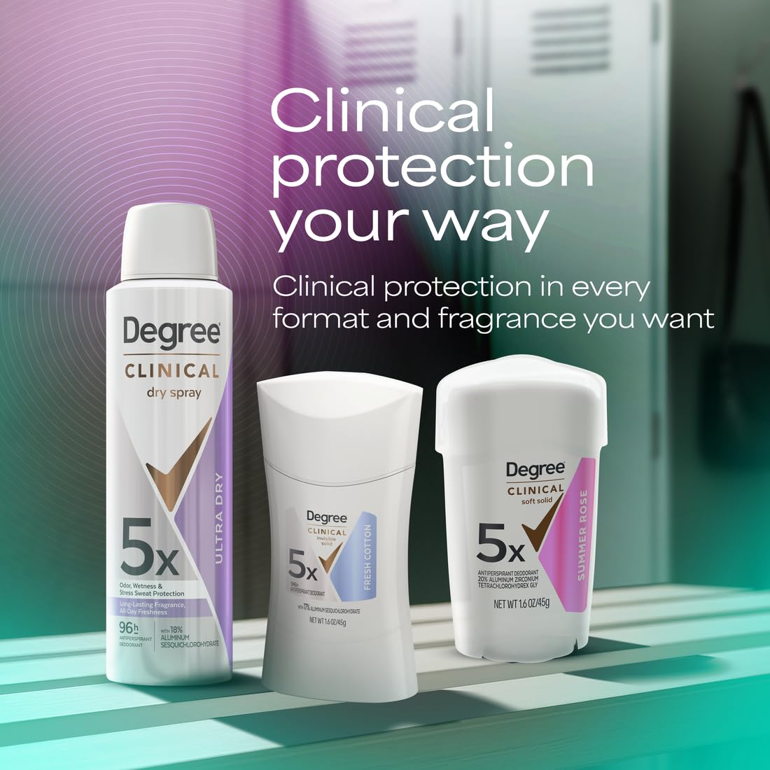 Degree Clinical label closeup shows ingredients and application directions for reliable use