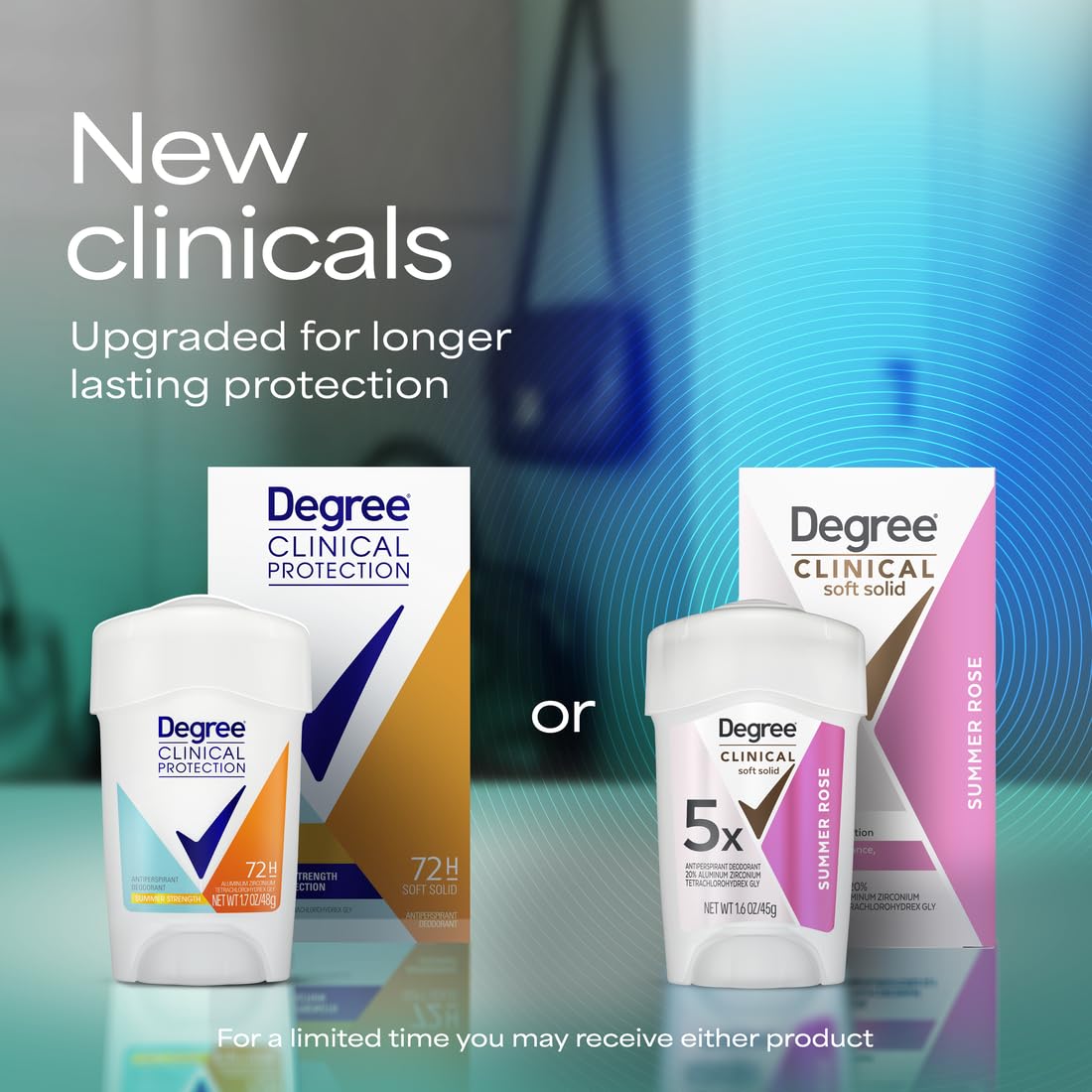 Degree Clinical in summer outfit setting conveys long-lasting freshness during activities