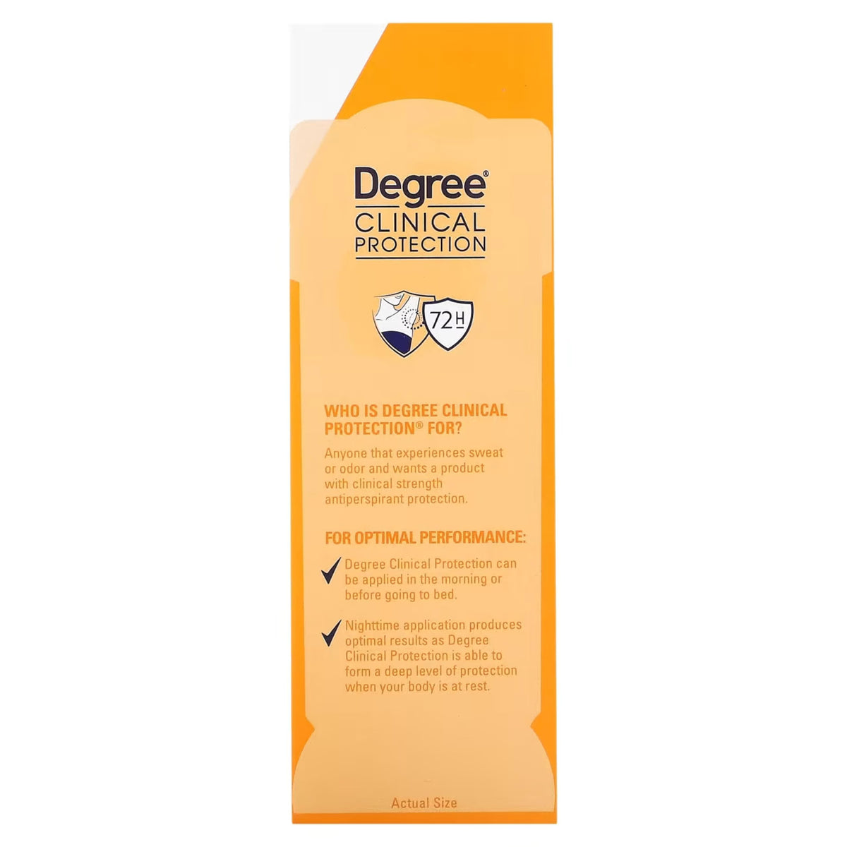 Degree Clinical on bathroom shelf lifestyle shot showing everyday readiness and storage