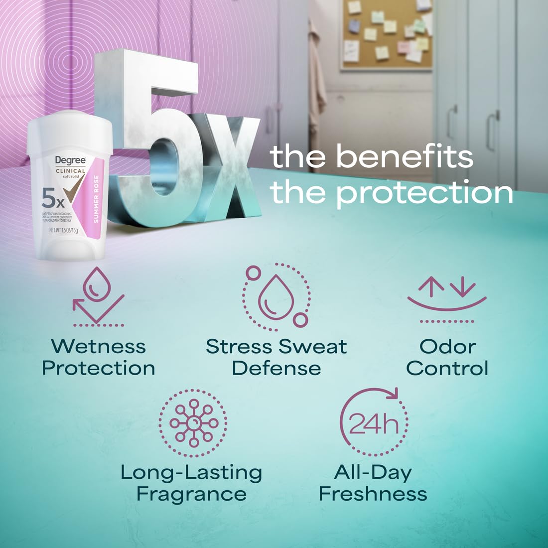 Degree Clinical soft solid texture closeup highlighting smooth fast-absorbing finish