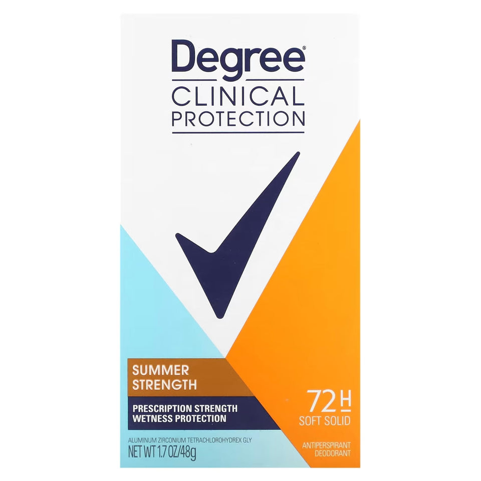 Degree Clinical front packaging showing four sticks and Summer Rose scent for reliable protection